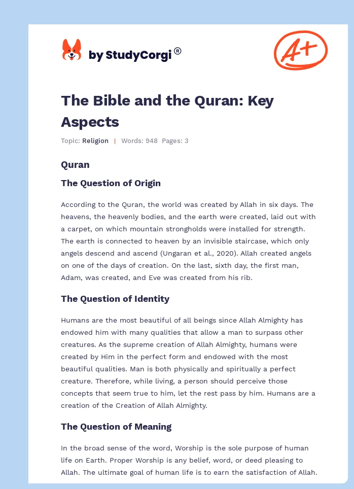 The Bible and the Quran: Key Aspects. Page 1