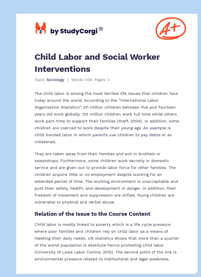 Child Labor and Social Worker Interventions. Page 1