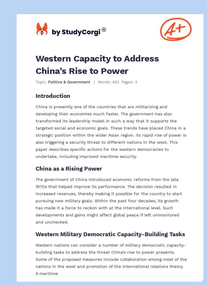 Western Capacity to Address China’s Rise to Power. Page 1