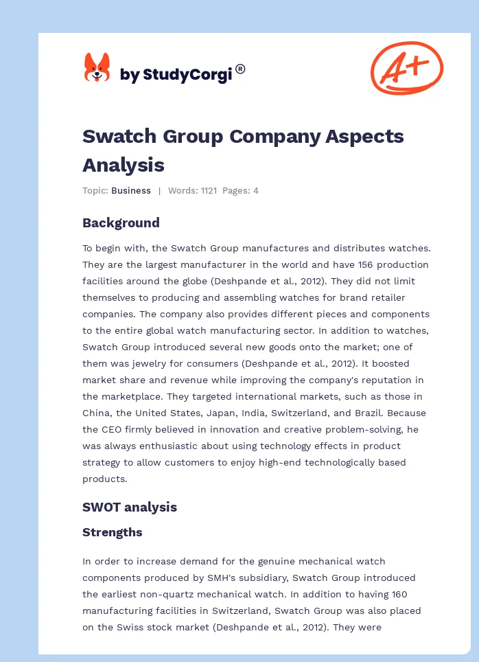 Swatch Group Company Aspects Analysis. Page 1