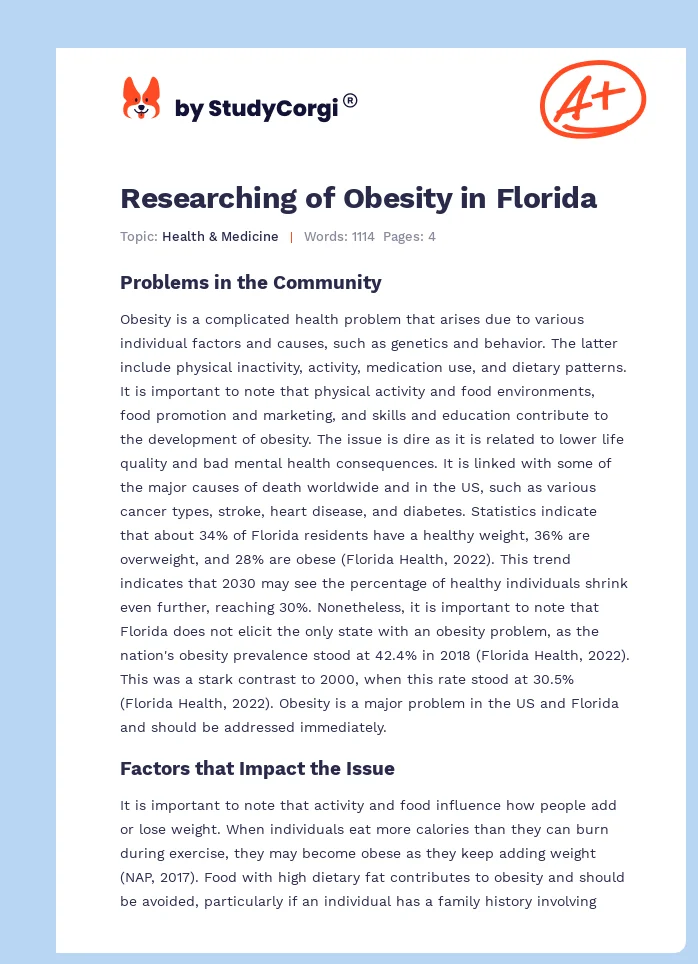 Researching of Obesity in Florida. Page 1