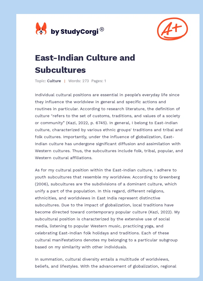 East-Indian Culture and Subcultures. Page 1