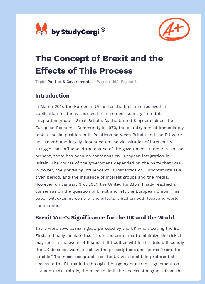The Concept of Brexit and the Effects of This Process. Page 1