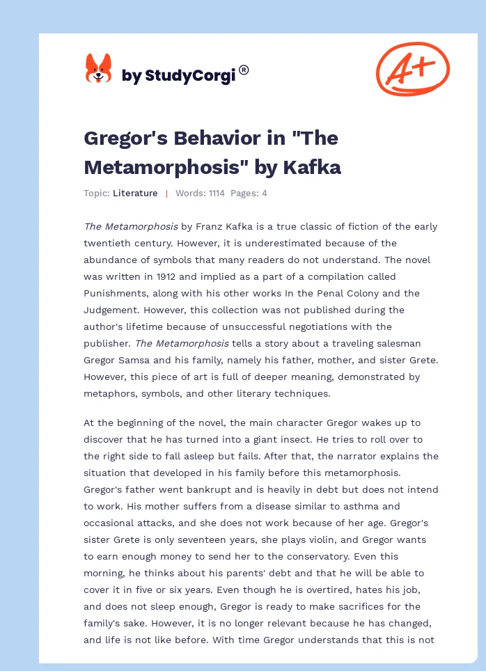 Gregor's Behavior in "The Metamorphosis" by Kafka. Page 1