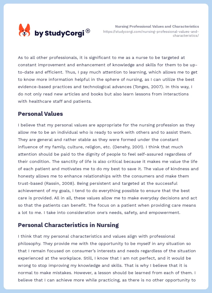 Nursing Professional Values and Characteristics. Page 2