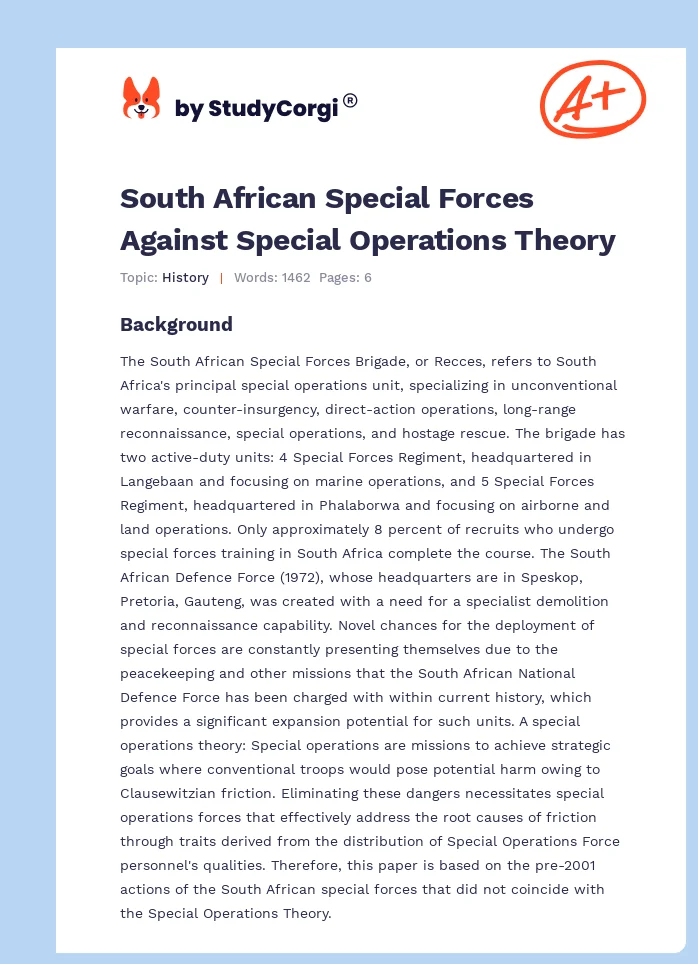 South African Special Forces Against Special Operations Theory. Page 1