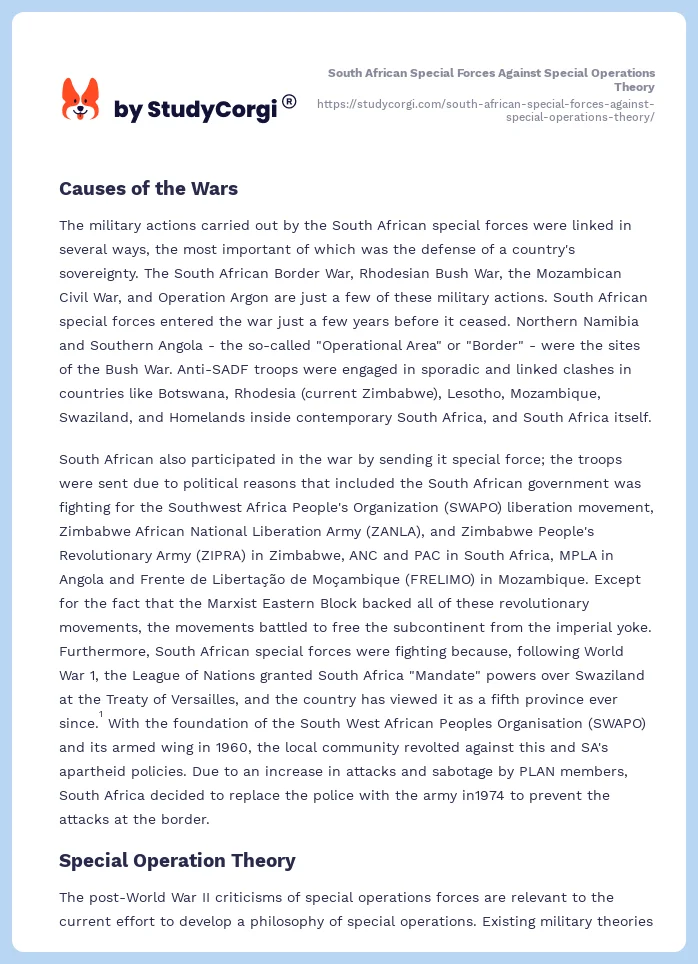 South African Special Forces Against Special Operations Theory. Page 2