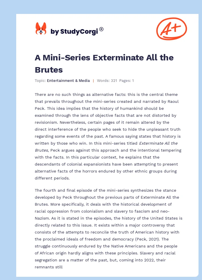 A Mini-Series Exterminate All the Brutes. Page 1