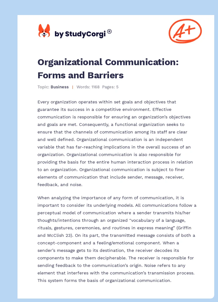Organizational Communication: Forms and Barriers. Page 1