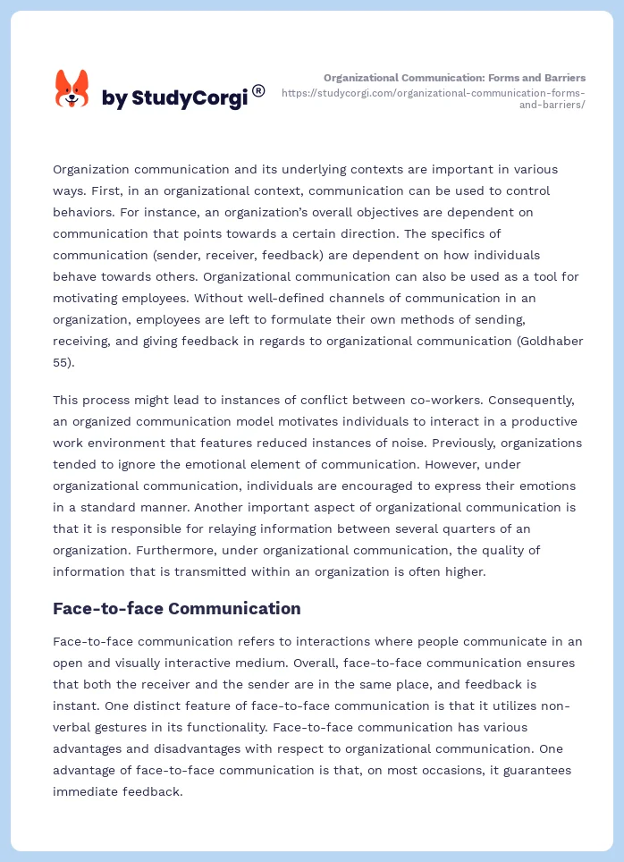 Organizational Communication: Forms and Barriers. Page 2