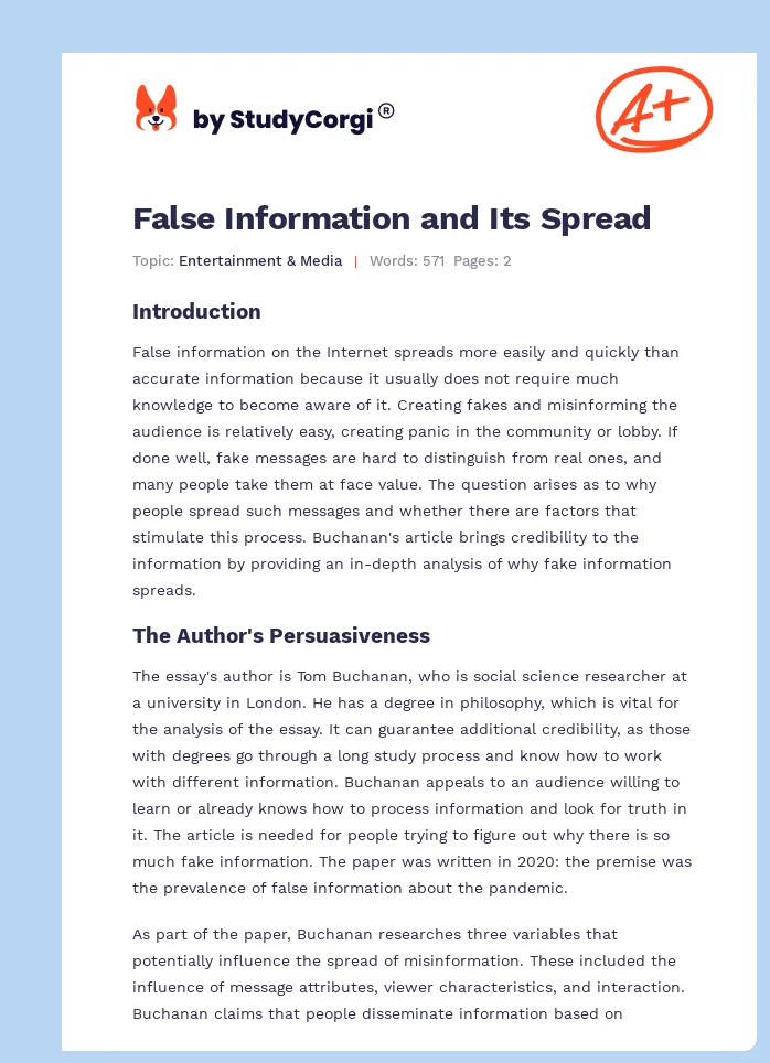 False Information and Its Spread. Page 1