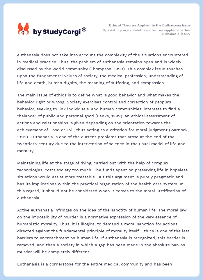 Ethical Theories Applied to the Euthanasia Issue. Page 2