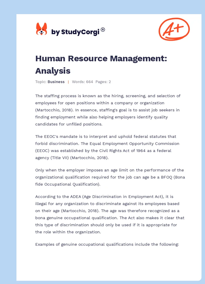Human Resource Management: Analysis. Page 1
