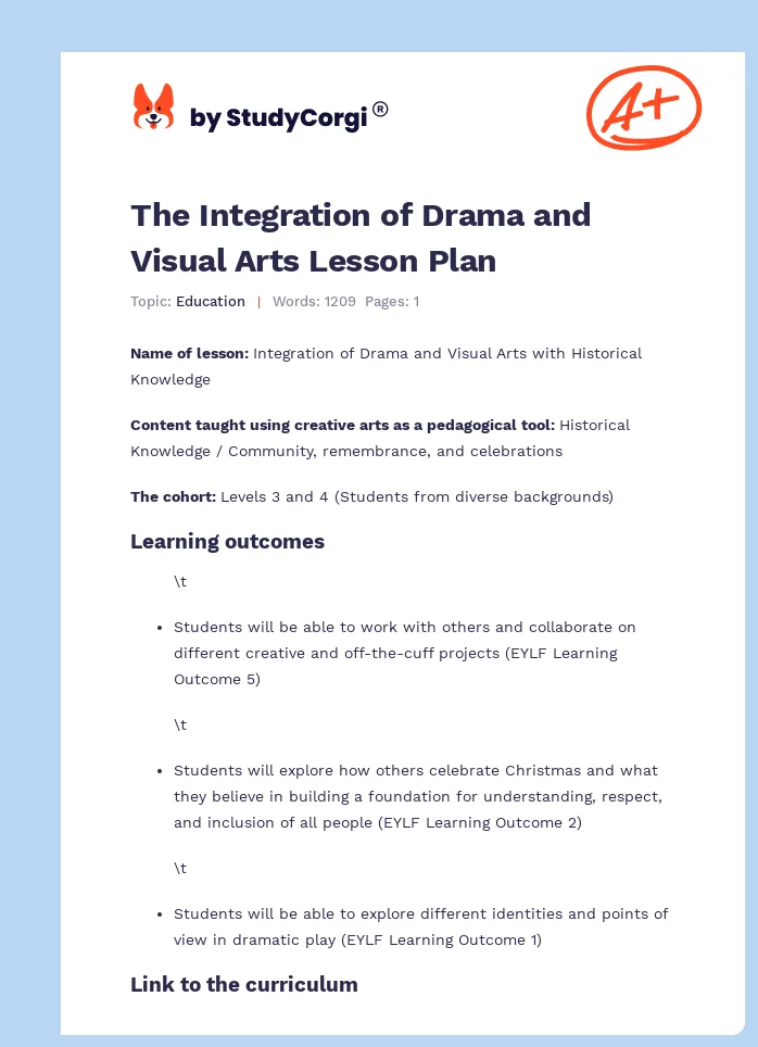 The Integration of Drama and Visual Arts Lesson Plan. Page 1