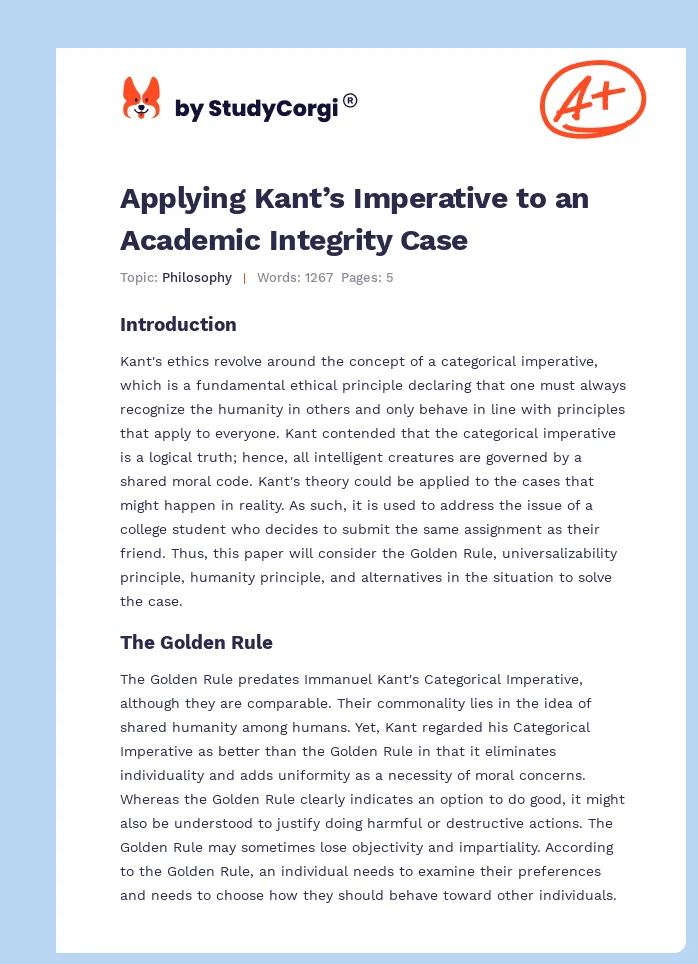 Applying Kant’s Imperative to an Academic Integrity Case. Page 1