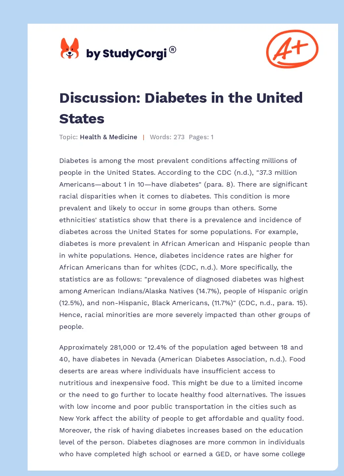 Discussion: Diabetes in the United States. Page 1