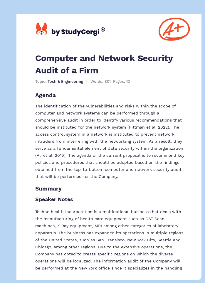 Computer and Network Security Audit of a Firm. Page 1
