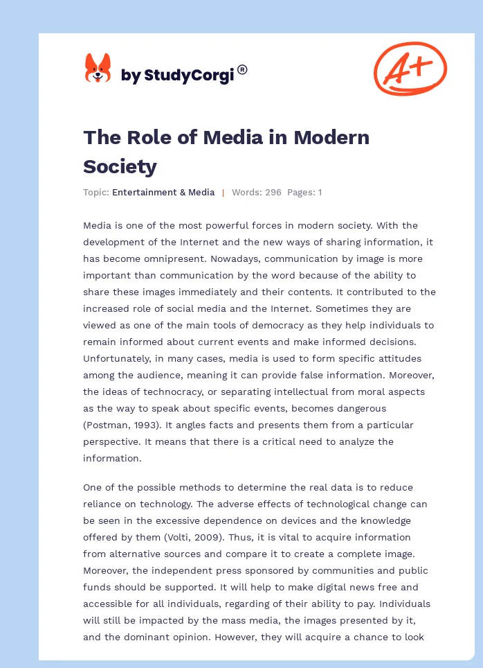 The Role of Media in Modern Society. Page 1