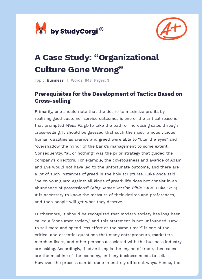 A Case Study: “Organizational Culture Gone Wrong”. Page 1