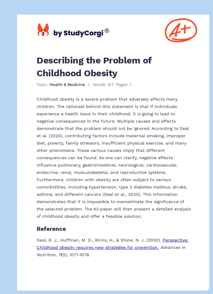 Describing the Problem of Childhood Obesity. Page 1