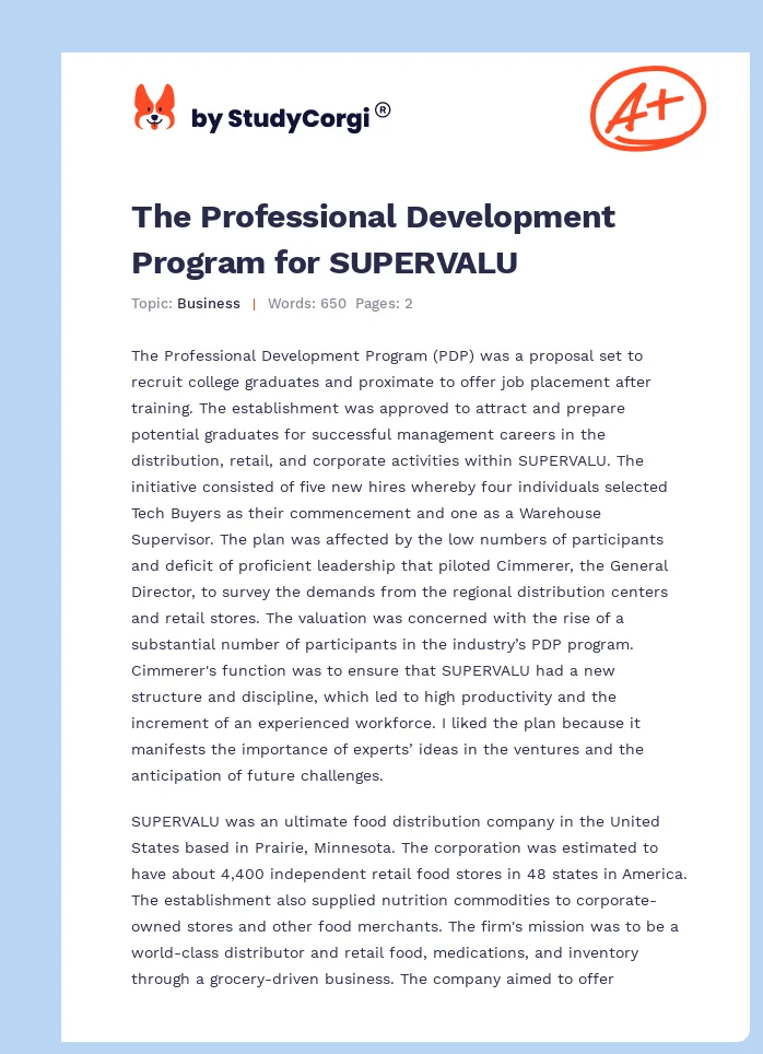 The Professional Development Program for SUPERVALU. Page 1