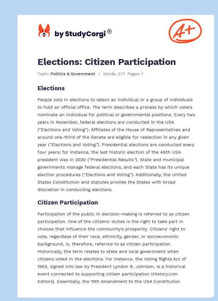 Elections: Citizen Participation. Page 1