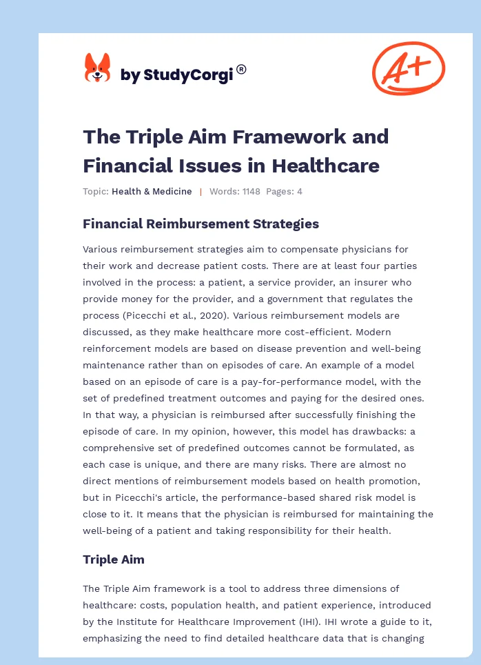 The Triple Aim Framework and Financial Issues in Healthcare. Page 1