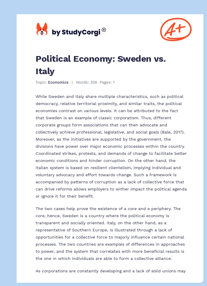 Political Economy: Sweden vs. Italy. Page 1