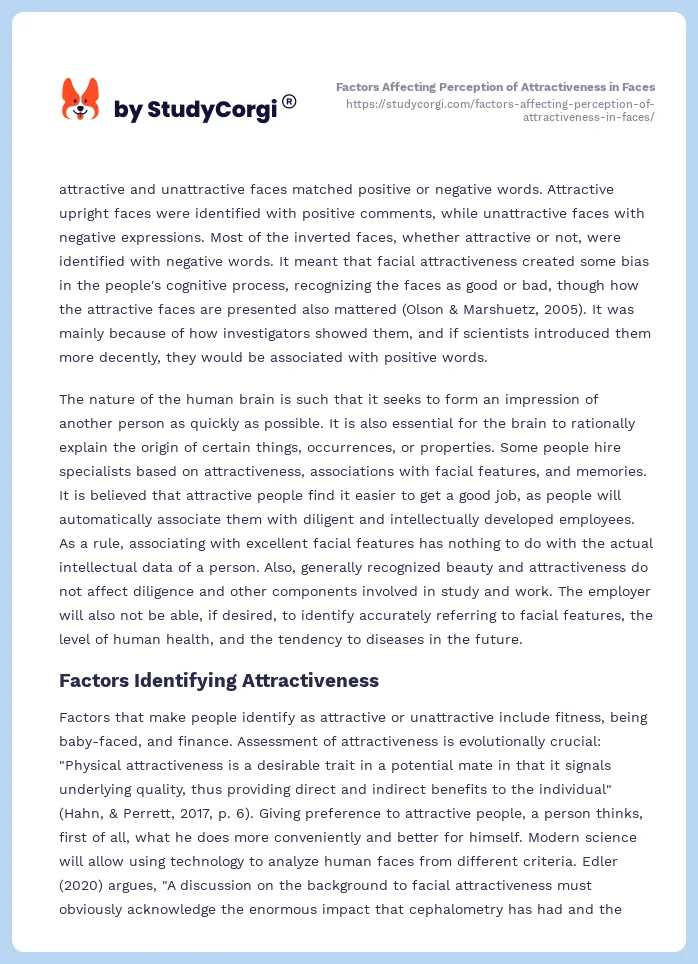 Factors Affecting Perception of Attractiveness in Faces. Page 2