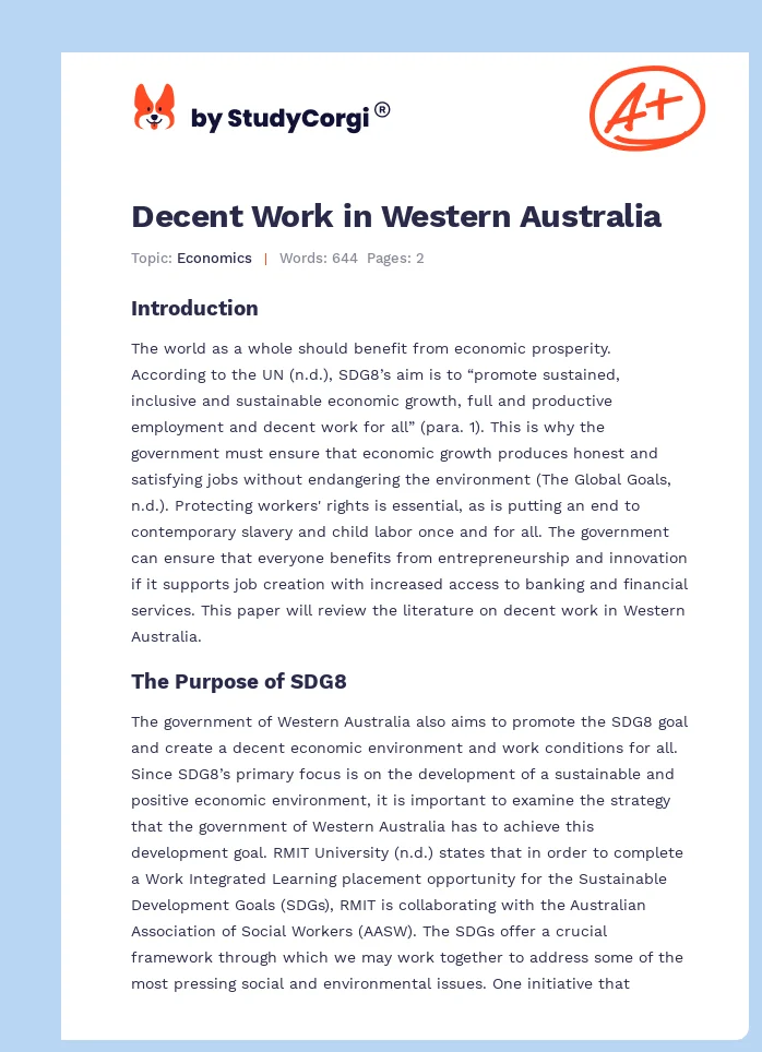Decent Work in Western Australia. Page 1