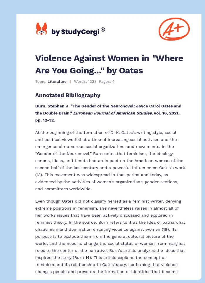 Violence Against Women in "Where Are You Going..." by Oates. Page 1