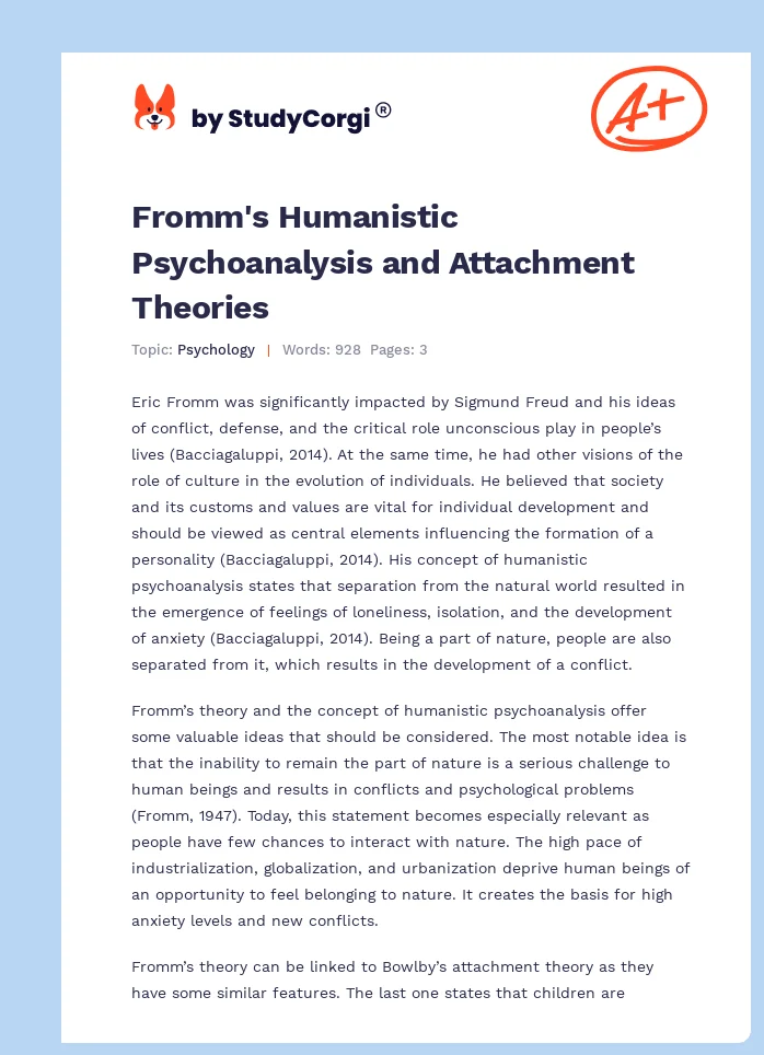 Fromm's Humanistic Psychoanalysis and Attachment Theories. Page 1