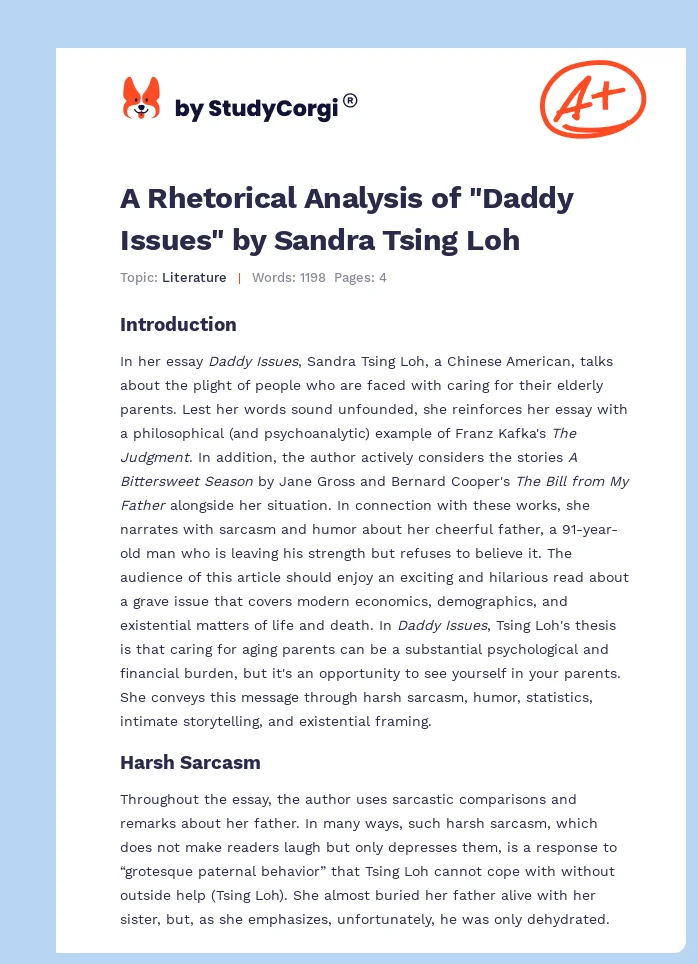 A Rhetorical Analysis of "Daddy Issues" by Sandra Tsing Loh. Page 1