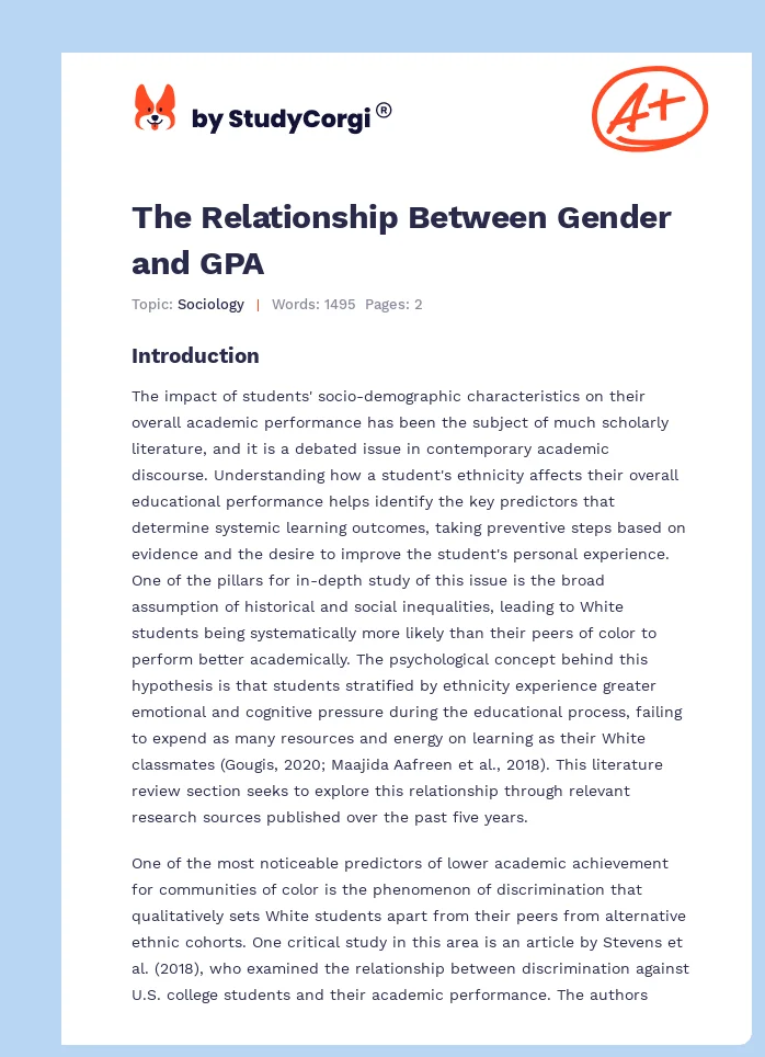 The Relationship Between Gender and GPA. Page 1