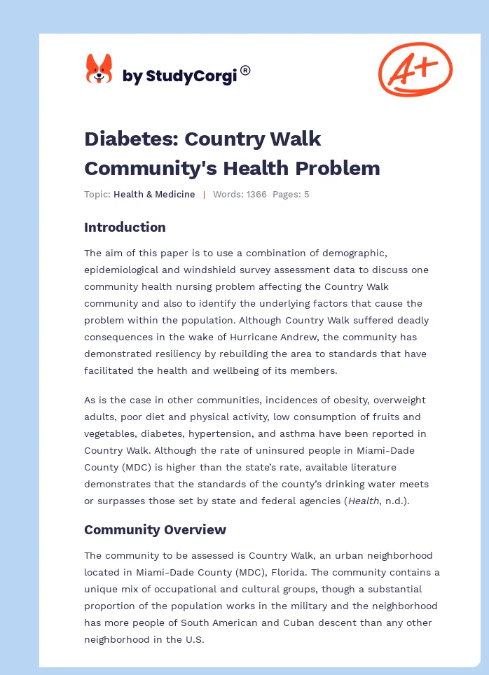 Diabetes: Country Walk Community's Health Problem. Page 1