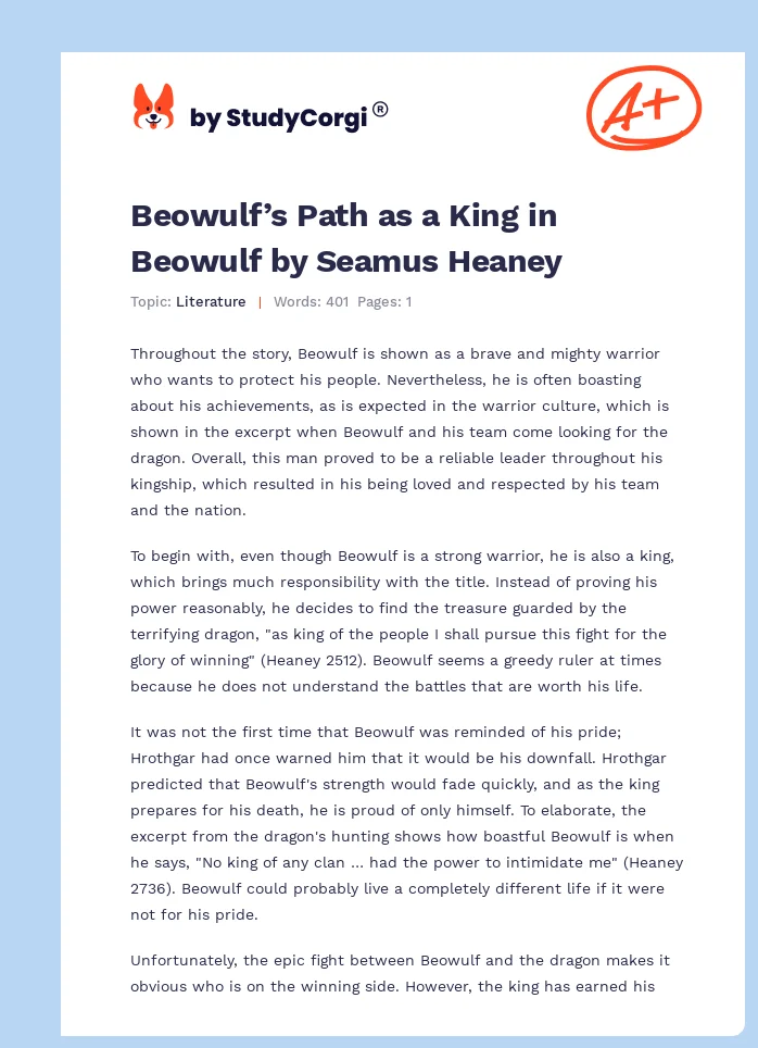 Beowulf’s Path as a King in Beowulf by Seamus Heaney. Page 1
