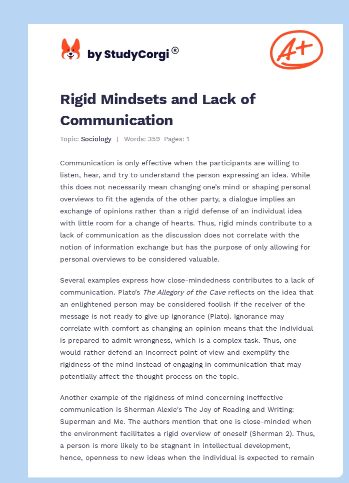 Rigid Mindsets and Lack of Communication. Page 1