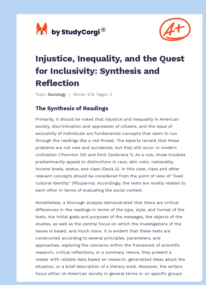 Injustice, Inequality, and the Quest for Inclusivity: Synthesis and Reflection. Page 1