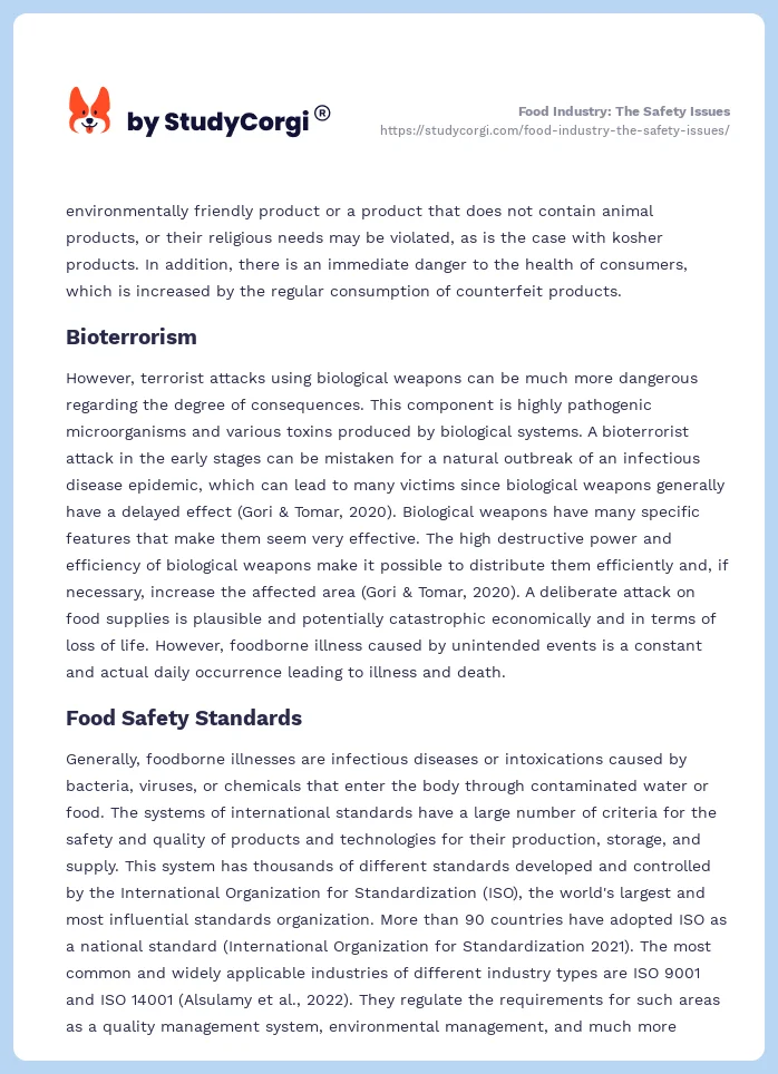 Food Industry: The Safety Issues. Page 2