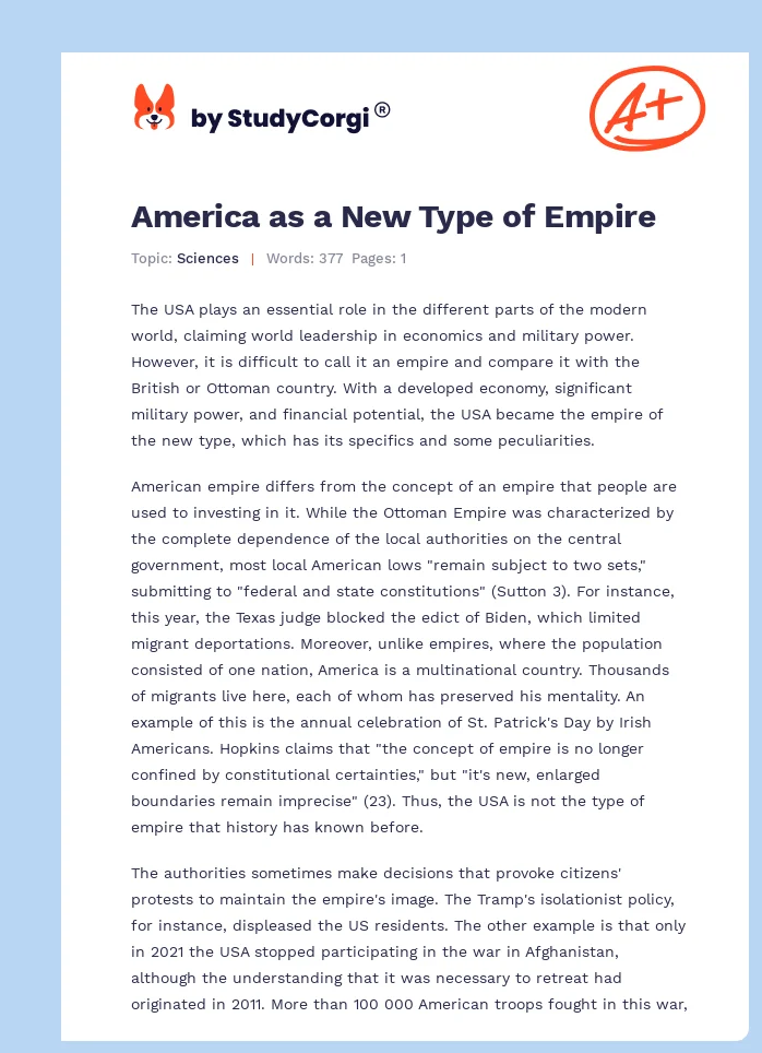 America as a New Type of Empire. Page 1