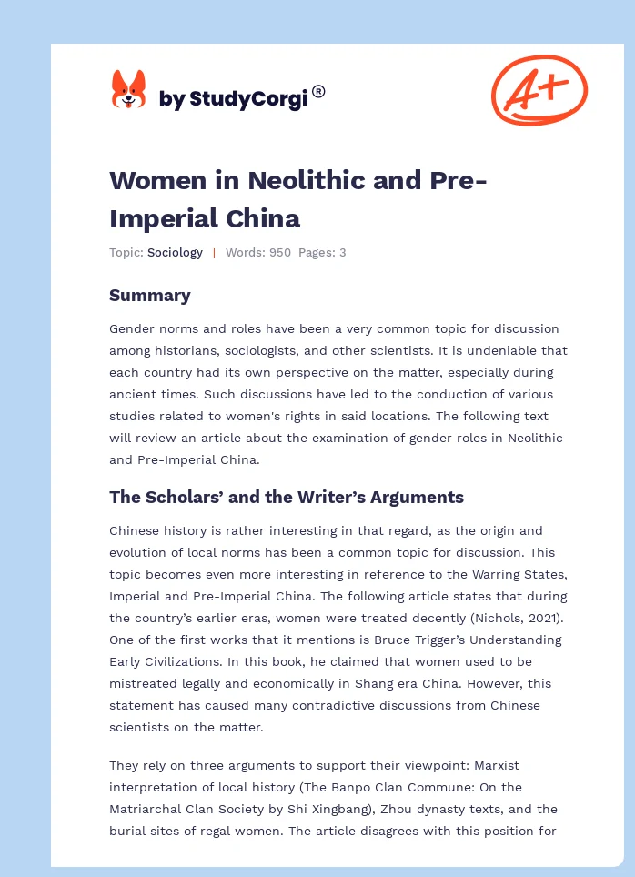 Women in Neolithic and Pre-Imperial China. Page 1