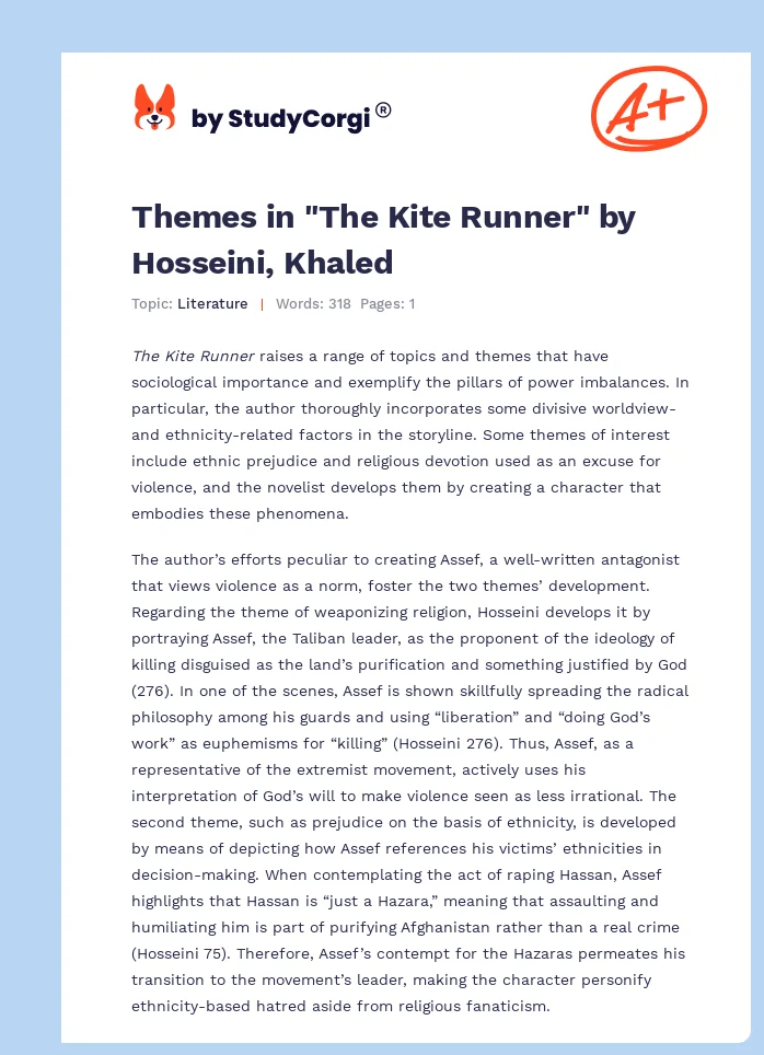 Themes in "The Kite Runner" by Hosseini, Khaled. Page 1