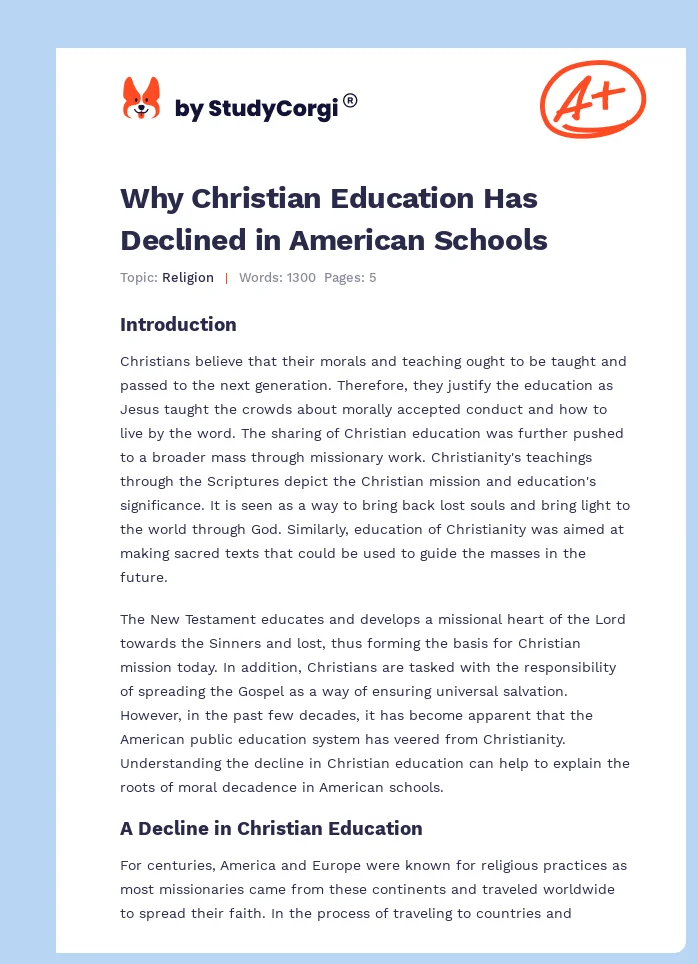 Why Christian Education Has Declined in American Schools. Page 1