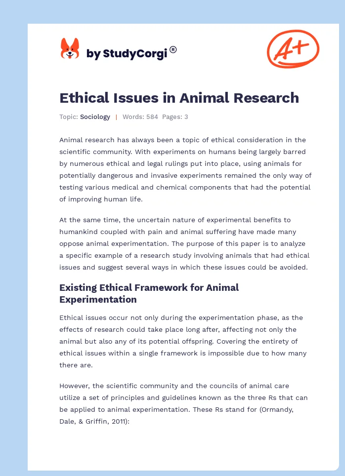 Ethical Issues in Animal Research. Page 1