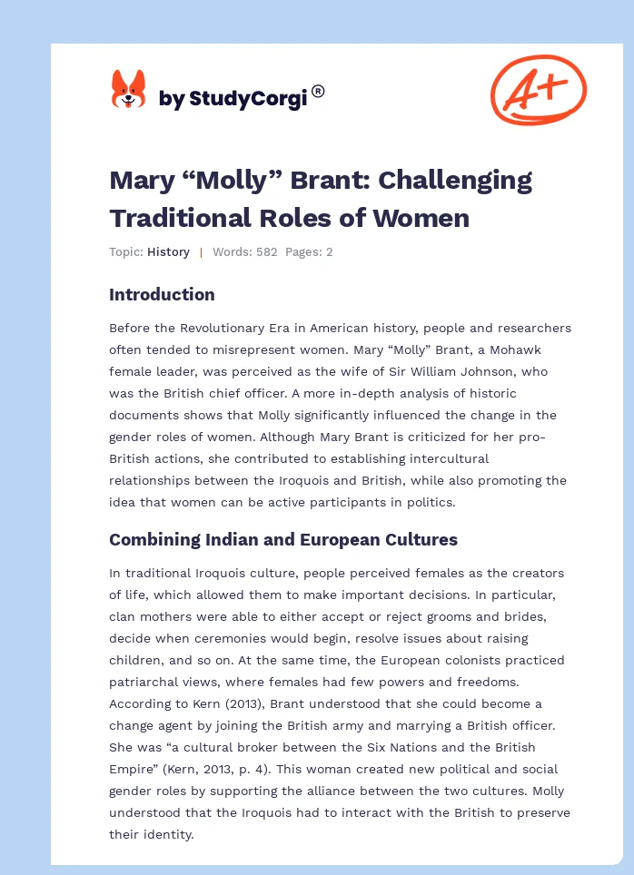 Mary “Molly” Brant: Challenging Traditional Roles of Women. Page 1