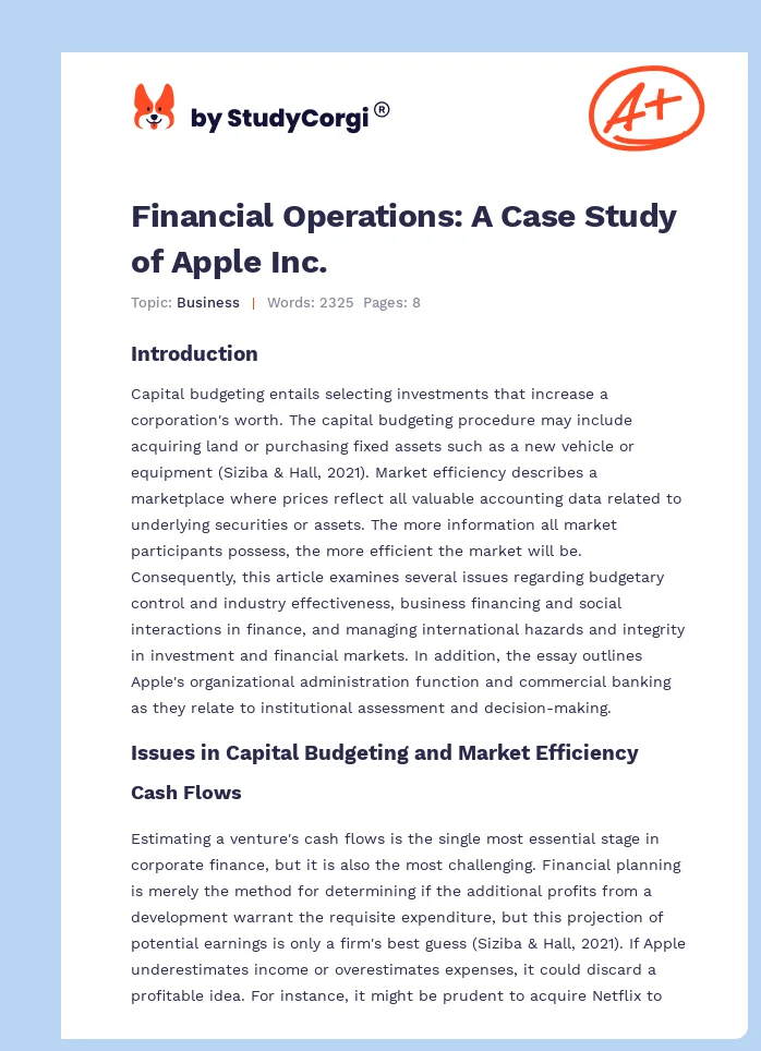 Financial Operations: A Case Study of Apple Inc.. Page 1