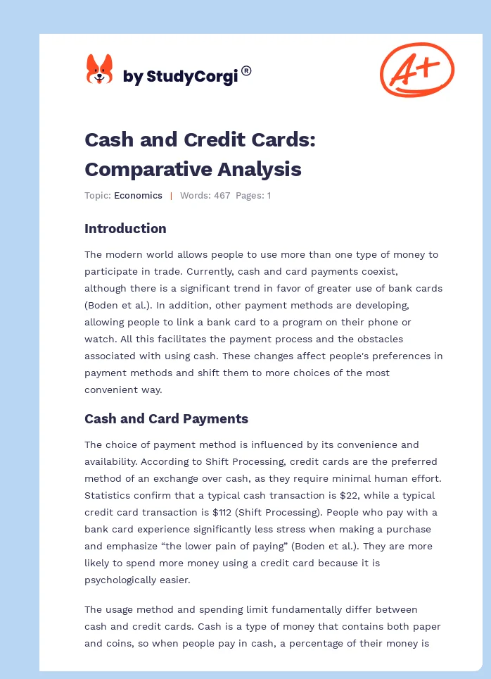 Cash and Credit Cards: Comparative Analysis. Page 1