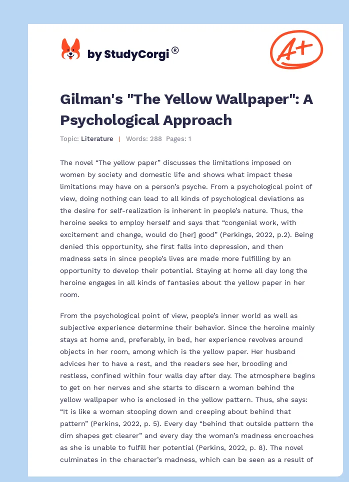 Gilman's "The Yellow Wallpaper": A Psychological Approach. Page 1