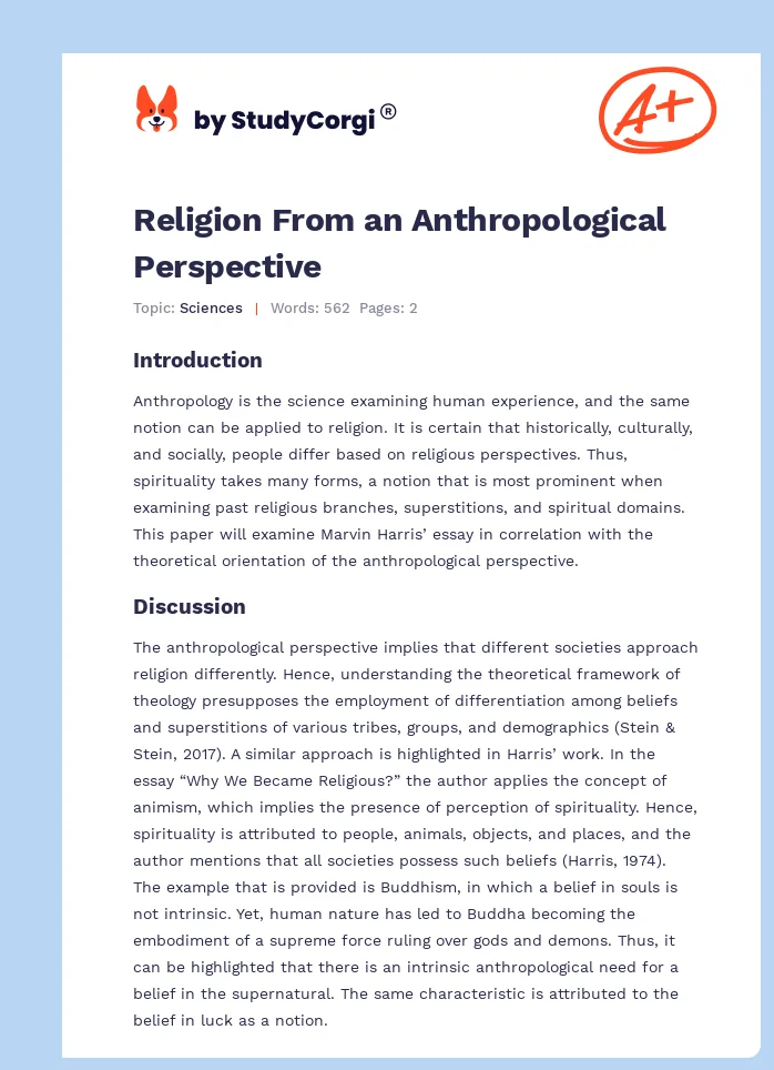 Religion From an Anthropological Perspective. Page 1