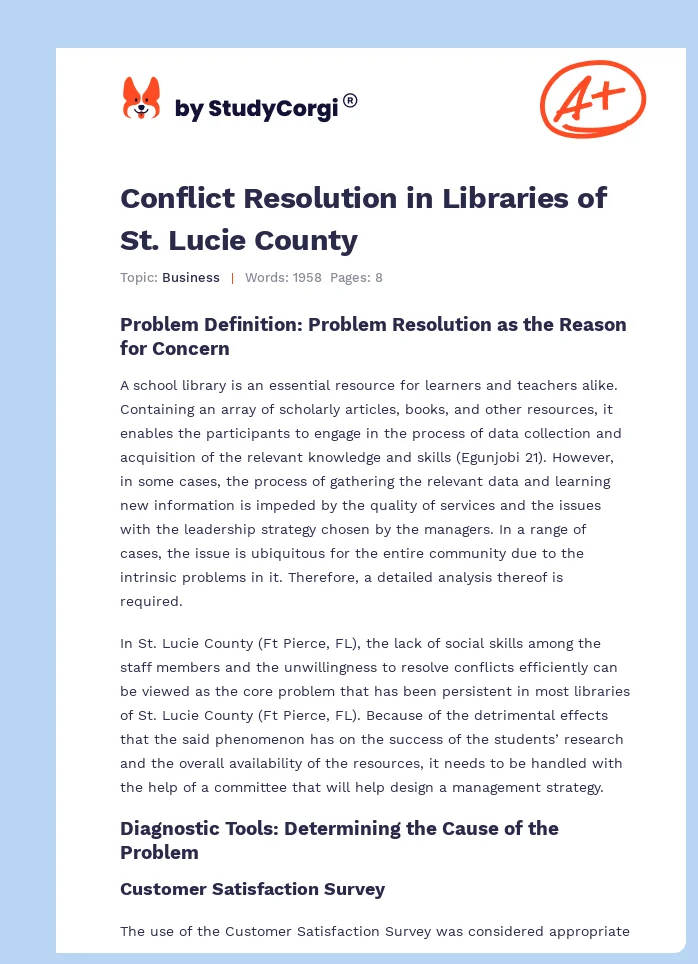 Conflict Resolution in Libraries of St. Lucie County. Page 1